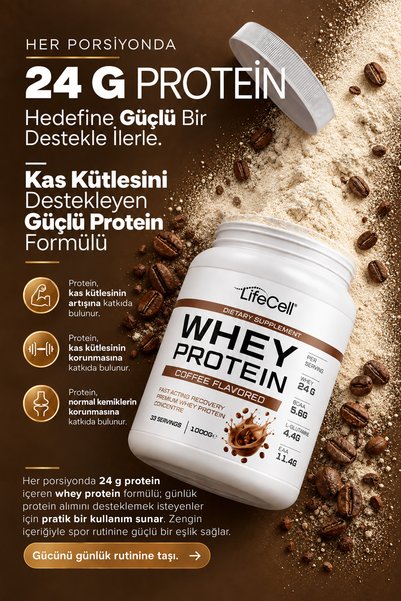 Lifecell Whey Protein Powder |   Coffee Flavored |   33 Servings - 1000g