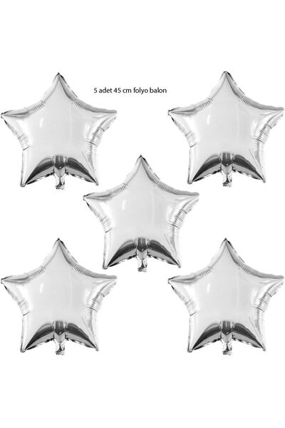 partidolu Yıldız Şeklinde Gümüş Renk 45 Cm Folyo Balon 5 Adet retro halloween...