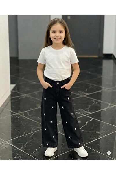 ERDEM KIDS Pantaloni de blugi pentru fete, model Palazzo, cu picior larg și b...