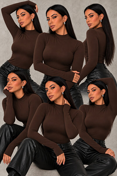 Ladima Women's 6-Piece Bitter Brown Body Suit with Finger Detail