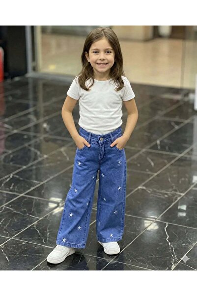 ERDEM KIDS Devojčice, palazzo farmerke širokih nogavica sa zvezdastim vezom —...