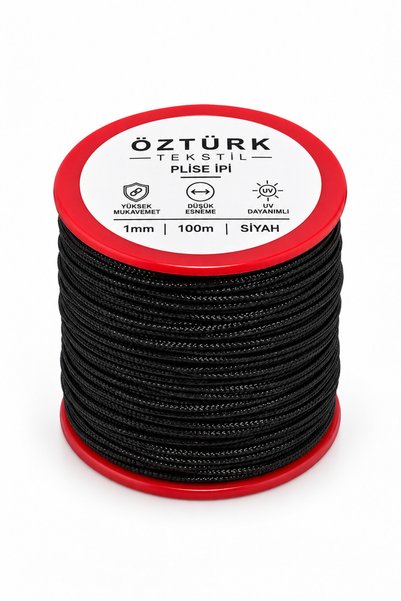 Öztürk Tekstil İp 1mm Siyah Plise Perde İpi 100 Metre Polyester Perde Mekaniz...