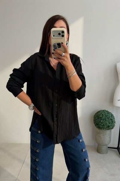 ELVAN TOLON قميص جاكار لامع أسود