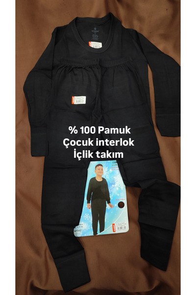 Ceylanoğlu % 100 Pamuklu Penye İnterlok Çocuk Kışlık Termal İçlik Takım Siyah