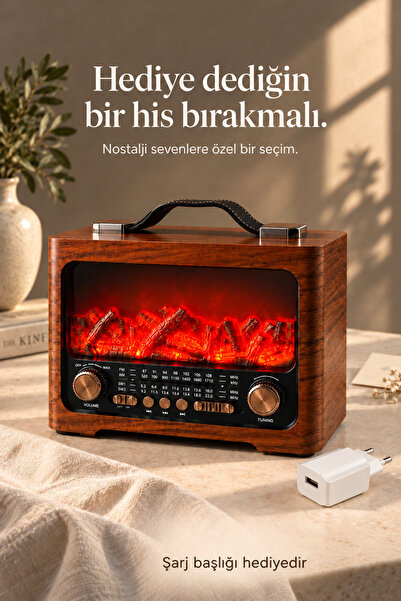 sudora Şömine Efektli Nostaljik Radyo Bluetooth Hoparlör
