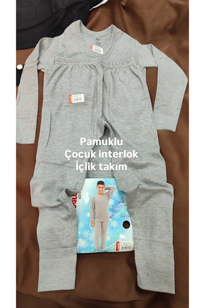 Ceylanoğlu % 100 Pamuklu Penye İnterlok Çocuk Kışlık Termal İçlik Takım Gri