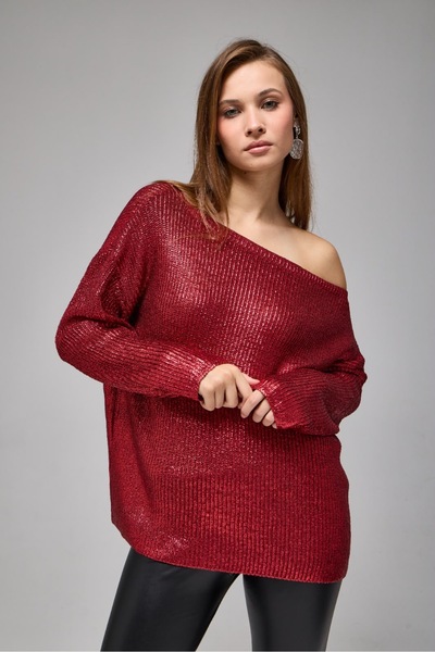 sumoda Women's foil print mercerized boat neck sweater