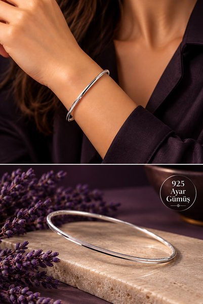 BY BARUN SİLVER 925 Ayar Gümüş Ajda Bilezik Kibrit Çöpü Model İnce Desenli Ha...