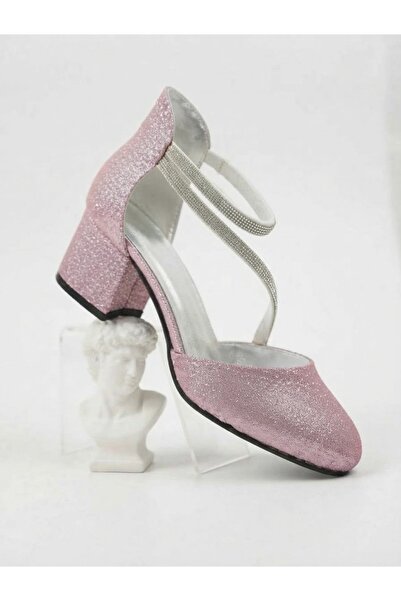 PATİK BEBE Girls' Pink Color Comfortable Square-Heeled Stone-Embellished Styl...