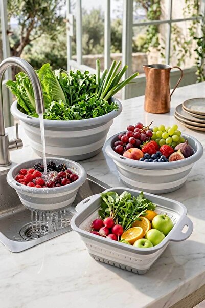 HOMENIVA Gray 4-Piece Accordion Folding Basin Drainer Set