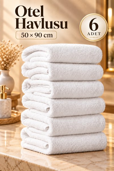 Pera Deluxe Otel Havlusu 6’lı 50x90 cm %100 Pamuk Beyaz El Yüz Havlusu Yüksek...