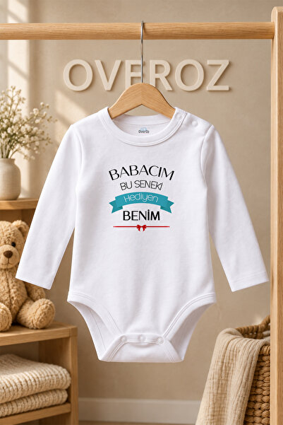 Overoz Organik %100 Pamuk Doğum Günün Kutlu Olsun Baba Baskılı Bebek Body Uzu...