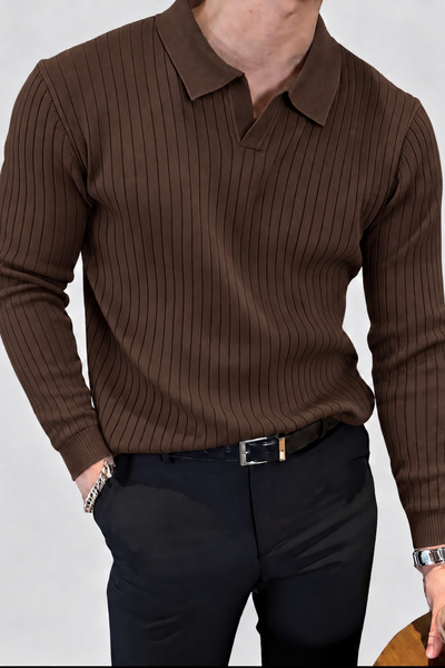 GENIUS STORE Pulover cu guler polo pentru bărbați, cu nervuri, anti-pilling, ...