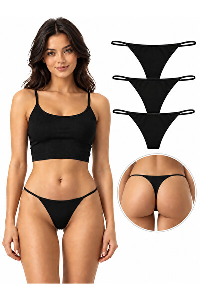 Tenique Lingerie Lady Pamuklu String Külot 3 Lü Siyah