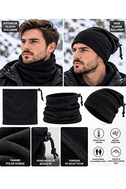 FEEMELS Căciulă unisex din fleece – Guler de gât și căciulă din fleece, ajust...