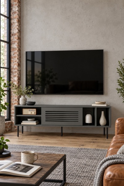 Furnitt Home Umay Gri 160 cm TV Ünitesi (100% MDF&Metal Ayak)