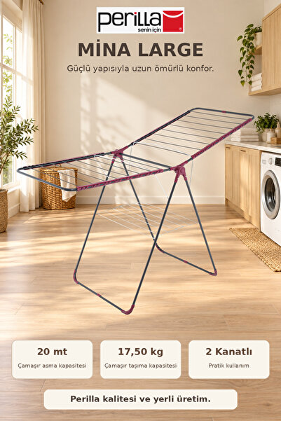 Perilla MİNA LARGE Gri – Bordo Detaylı Çamaşır Kurutmalığı K17019 – Geniş 2 K...