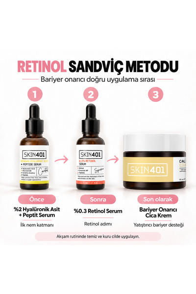 Skin401 Retinol Bariyer Onarıcı Sandviç Metodu Bakım Rutini