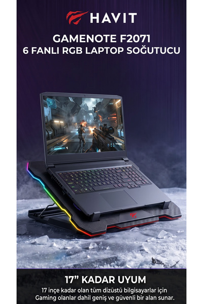 Havit Gamenote F2071 RGB Işıklı 6 Fanlı 17" Uyumlu Oyuncu Notebook Laptop Soğutucu Stand 2500 RPM