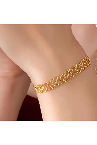 ALZAHR Shiny Gold-Plated Mesh Bracelet - Adjustable Women's Fashion Jewelry