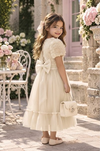 SweetMe Kız Çocuk Gül Detaylı Sırt Bağlamalı Kabarık Tüllü Doğum Günü ve Özel...
