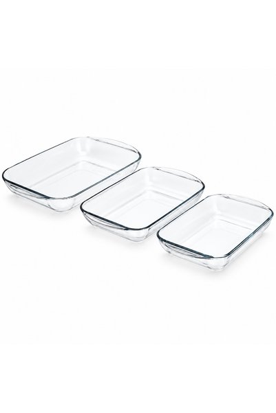 Anchor Hocking 3 Piece Tempered Glass Bakeware Set 2Qt 3Qt 4Qt Oven Microwave...
