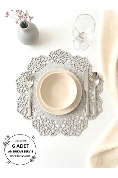 Ergüven Home بيج داكن (لون حجري) قماش سويدي دائري طقم تقديم أمريكي 6 قطع 35x3...
