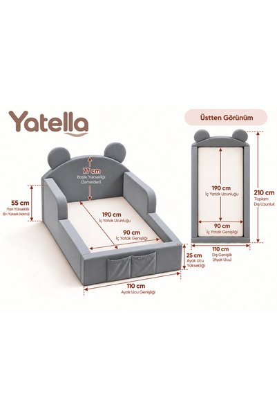 yatella Luxury Tedyy Baza ve Başlıklı Montessori Full Sünger Yatak Seti 90 x 190 Bej
