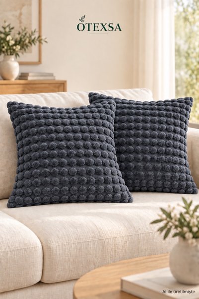 OTEXSA Set de huse decorative pentru perne, cu relief dublu, culoare antracit...