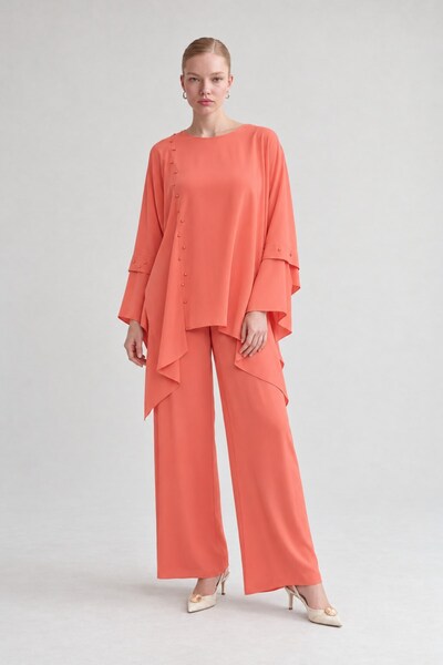 Levidor Stone Embroidered Tunic Set Orange