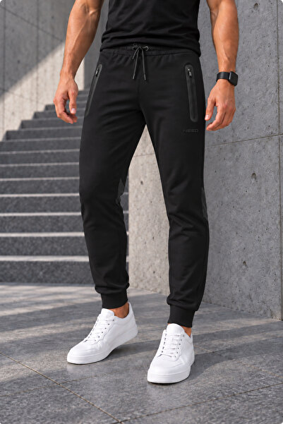 NEED LİFE Erkek Siyah Cepleri Fermuarlı Slim Fit Eşofman Altı