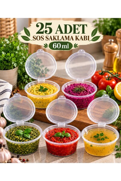 troykar 25 adet 60 cc Şeffaf Kapaklı Sos Kabı,Sızdırmaz Sosluk,Tadım Ketçap,M...