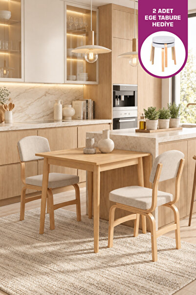 VİLİNZE Ege Sandalye Avanos Ahşap MDF Mutfak Masası Takımı - 70x120 cm