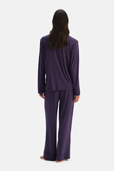Dagi Siroviscon Shirt and Trouser Set with Plum Sleeve and Hem Detail