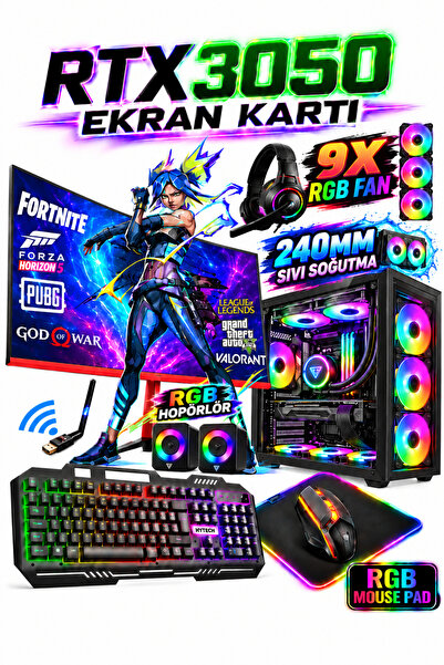 Dmc N293 Win 11 Ryzen 5 5500 16GB DDR4 RAM 512GB M2 SSD RTX3050 24" Sıvı Soğutmalı Oyuncu Masaüstü Bilgisayarı
