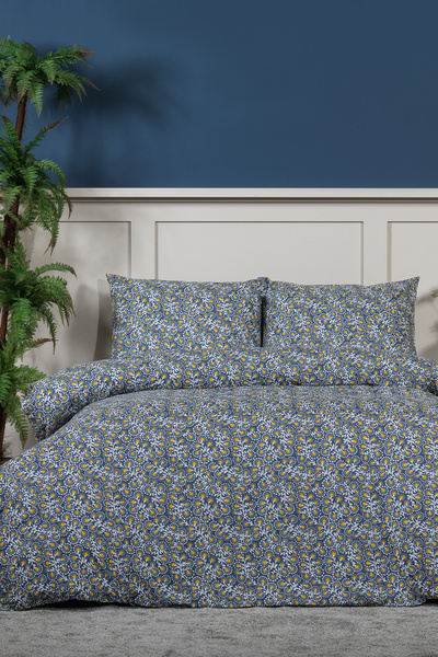 Elart Talia 100% Cotton Double Elastic Sheet Duvet Cover Set Navy Blue