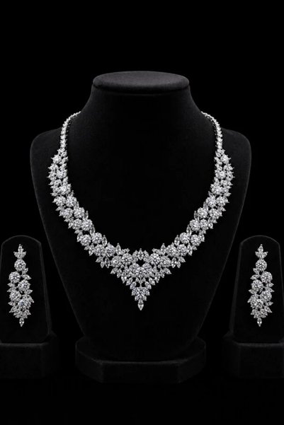 OSMANLI GÜMÜŞ Zirkon Su Yolu Set Rodyum Kaplama Dafne Model Düğün Seti Nişan ...