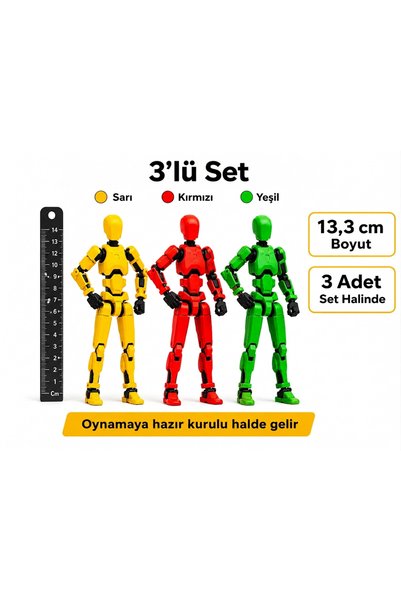 MD Design Robot Oyuncak Figür – 3’lü Set (Sarı / Kırmızı / Yeşil | 13 cm