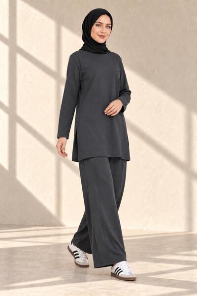 AFVENTE Aden Women's Modal Two-Piece Suit with Elastic Waist and Pants, Smoked