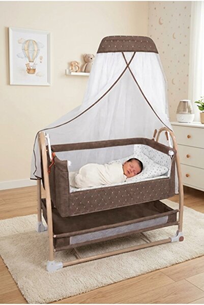 Tommybaby Royal Anne Yanı Beşik Tüllü Sepet Beşik Sallanabilir Bebek Beşiği A...