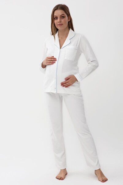 LİKAPA Interlock Buttoned Maternity and Postpartum Long Sleeve Pajama Set 135...