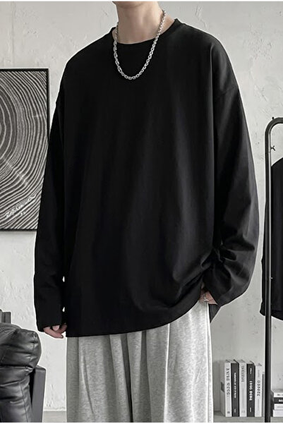 Köstebek Obična crna TANJA TKANINA O Oversize kroj Unisex dugi rukav