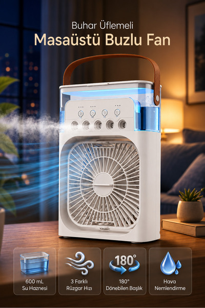 SEYUTECH Masaüstü Buzlu Soğutmalı Fan Buhar Üflemeli Taşınabilir LED Işıklı H...