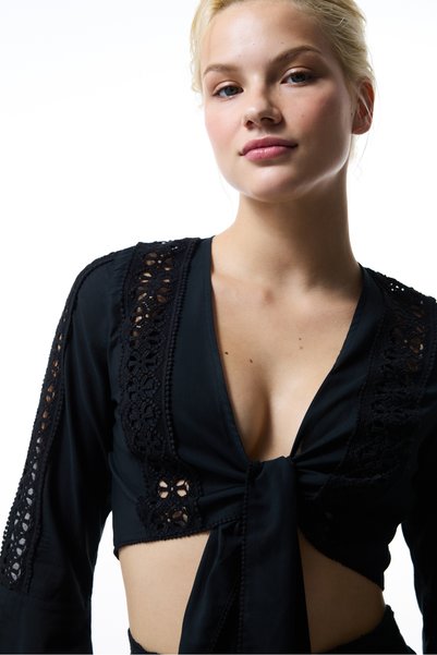 Penti Siyah West Poplin Crop Top Üst