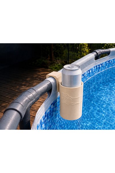 ASTRALTECH 3D Printed Pool Cup Holder - Beverage Holder Attached to Pipe - Beige