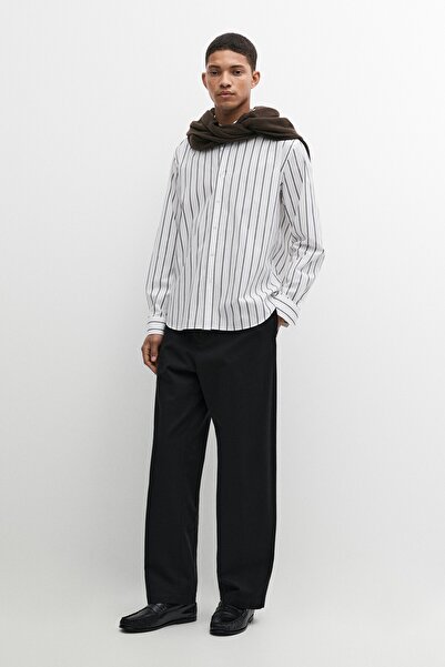Massimo Dutti %100 pamuklu çizgili relaxed fit gömlek