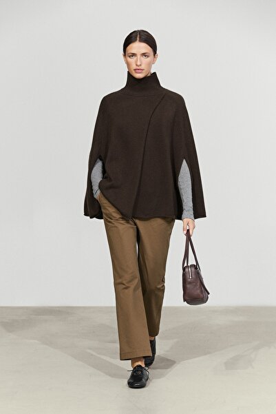 Massimo Dutti %100 kaşmir çapraz detaylı triko panço