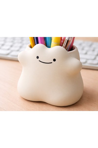 Bezos 3D Printed Smiling Cloud Pen Holder - Desktop Organizer - Beige