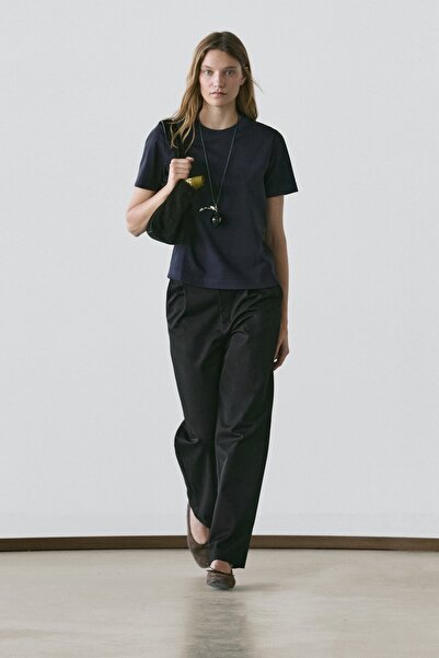 Massimo Dutti İnterlok bisiklet yaka %100 pamuklu t-shirt