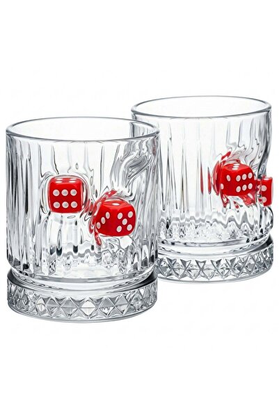 Bellore Set de 2 pahare de whisky de lux din cristal cu zaruri roșii 355cc